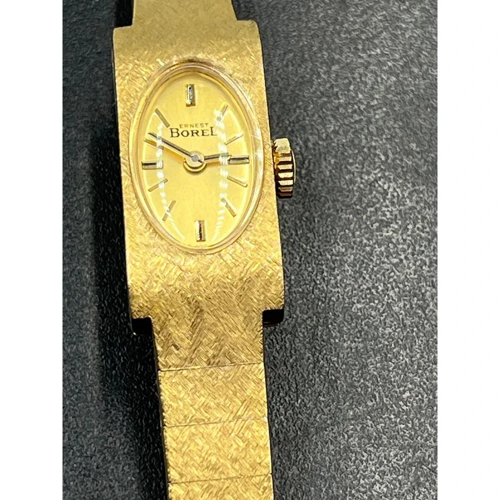 Ernest Borel Vintage Gold Textured Manual Wind Swiss Cocktail‎ Watch 10 Microns